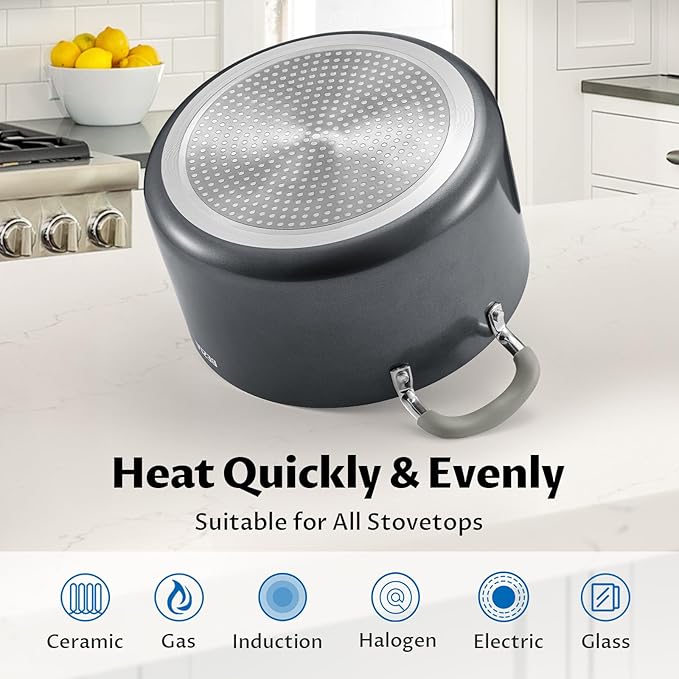 10 Quart Pot with Lid, BEZIA Ceramic Nonstick Stock Pot with Lid, Induction Ready, Large Cooking Pot with Silicone Handle, Compatible with All Cooktops, Dishwasher Safe