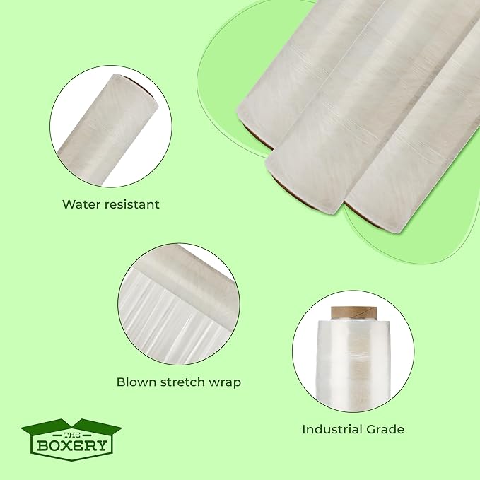The Boxery- 18''X1500' Per Roll Stretch Wrap-4 Rolls/6000 Feet Total (70 Gauge) - Industrial Grade, Stretch Wrap Film Clear Cling Plastic for Shipping, Moving and Packaging