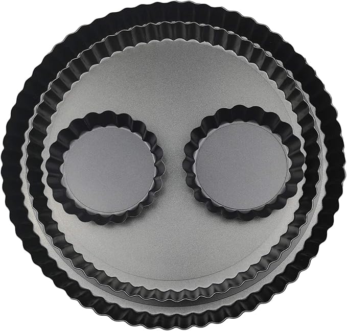 11 & 9 Inch Round Tart Pans with 2Pcs 4'' Mini Pans. Removable Bottom, Non-Stick Coating, Rugged Carbon Steel for Tart Quiche Pie Making. Gift for Christmas Thanksgiving Party Festival Family