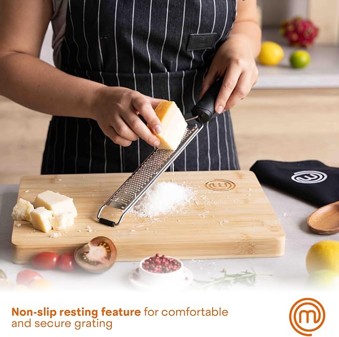 MasterChef Zester Grater with Handle, Kitchen Tool for Zesting Citrus Fruits & Finely Grating Parmesan Cheese, Garlic, Ginger, Coconut, Nutmeg, Wasabi, Chocolate etc, Stainless Steel