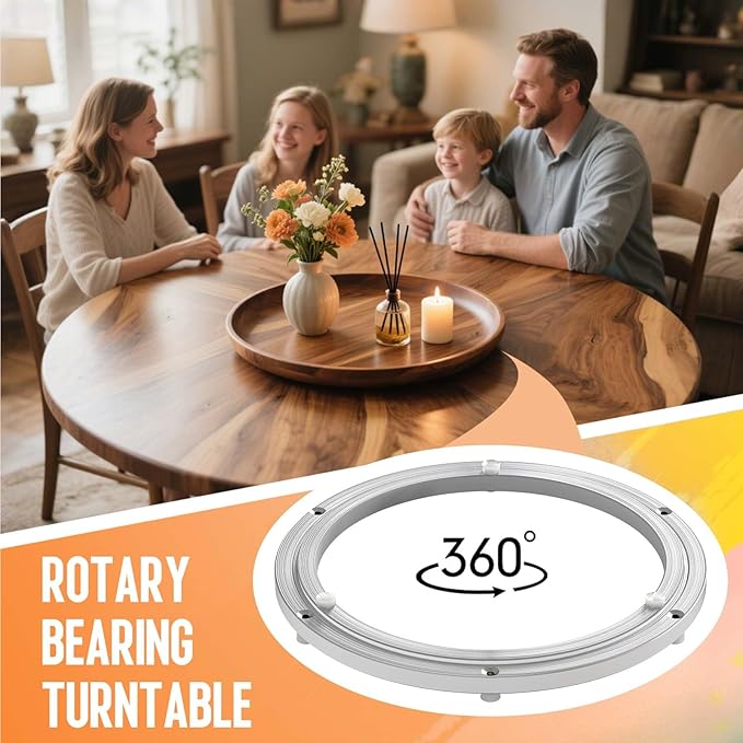 Pisman Aluminium Alloy Turntable Bearing, Heavy Duty Lazy Susan Rotating Bearing Turntable,Smooth Swivel Plate Hardware for Round Dining Table,DIY. Silent Rotating Base Only（12inch）