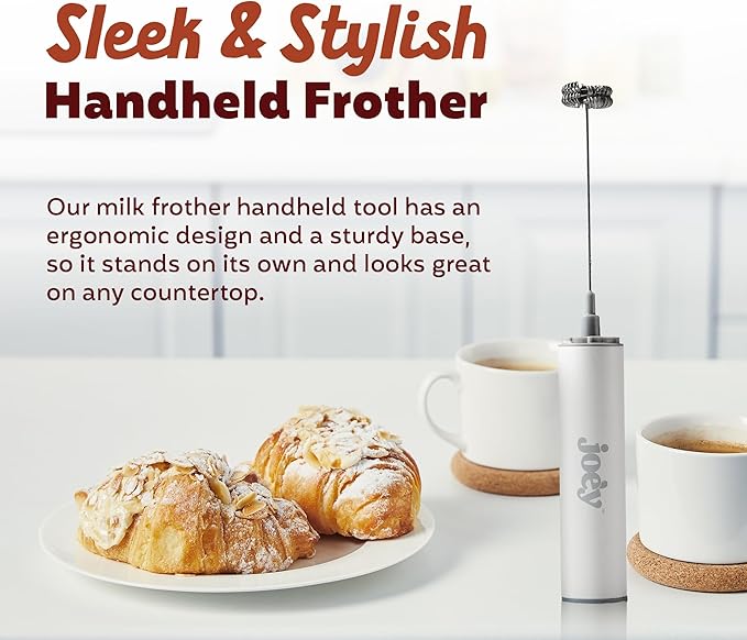 Joe’y High-Grade Milk Frother, USB-Powered Handheld Whisk for Coffee, Lattes, Matcha, Hot Chocolate, Dual-Speed Stainless Steel Frothing Wand with Travel Case, Double-Whisk, White