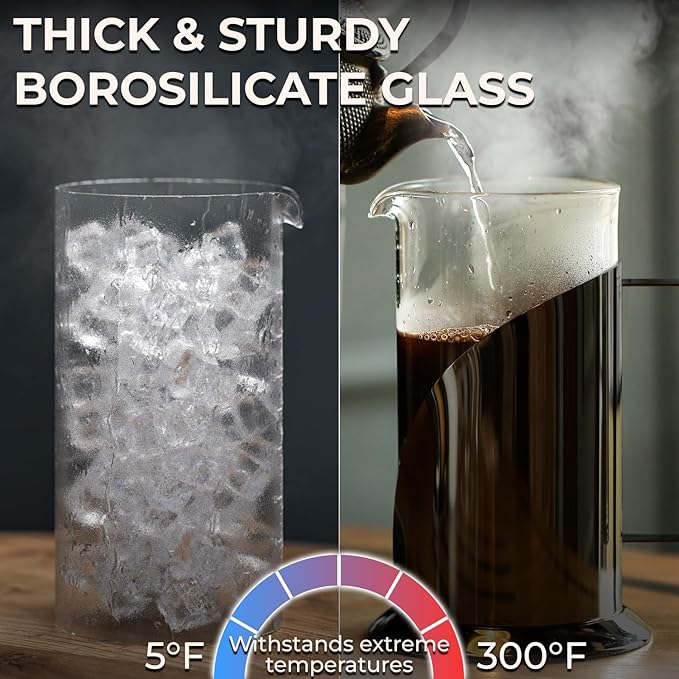 Cafe Du Chateau Stainless Steel French Press Coffee Maker - 34oz Insulated Coffee Press with 4-Level Filtration, BPA Free, Durable Glass, Great for Tea