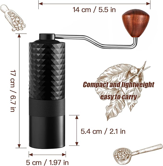 Manual Coffee Grinder - Precision CNC Stainless Steel Burr Grinder with Adjustable Settings, Double Bearings for Smooth Grinding - Ideal for Home, Office, and Camping Espresso Enthusiasts