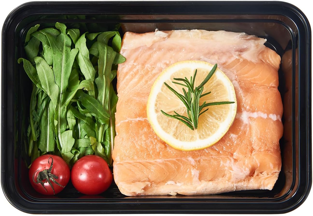 FULING 32 oz 150Pack Plastic Meal Prep Food Storage Containers with Lids Reusable 1 Compartment To Go Lunch Box Black Extra Large &Thick Microwave Freezer Dishwasher Safe BPA Free Stackable