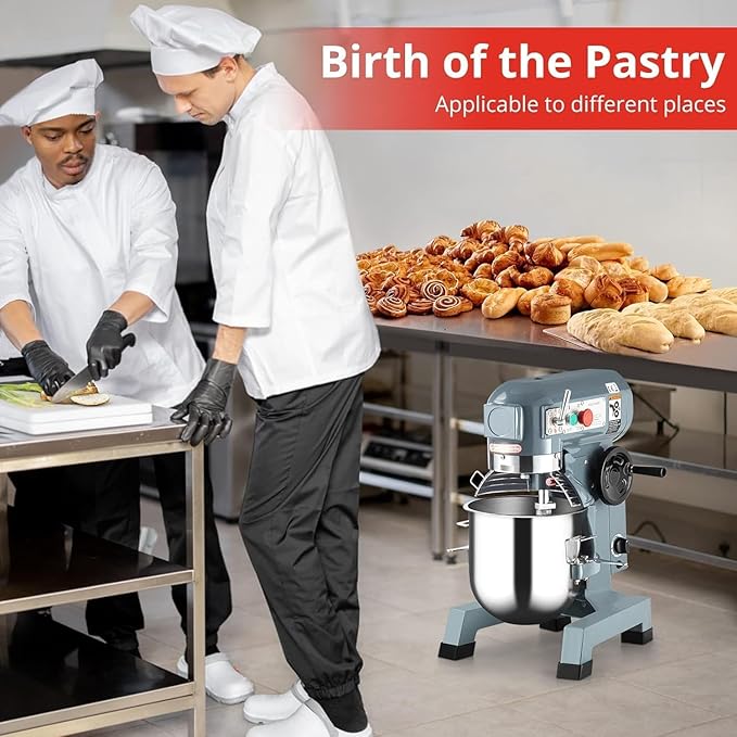 Garvee Commercial Food Mixer 10Qt, 450W Electric Food Mixer 3 Speeds Adjustable, Stainless Steel Bowl Heavy Duty Mixer with Safety Guard, Dough Hook Whisk Beater Included, Perfect for Bakery Pizzeria