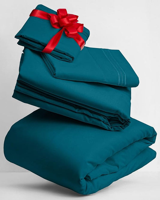 Mellanni Twin XL Sheets Set - 3 PC Iconic Collection Bedding - Hotel Luxury, Extra Soft, Cooling Bed Sheets - Wrinkle, Fade, Stain Resistant (Twin Extra Long, Teal)