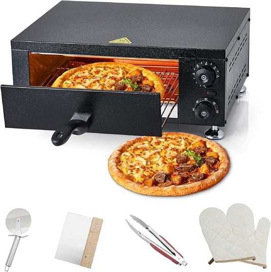 High-Speed Commercial Pizza Oven 12" 1100W，Sealed Stainless Steel with 60-Min Timer for Pizzeria, Food Truck, Catering，Countertop Electric Baking Machine