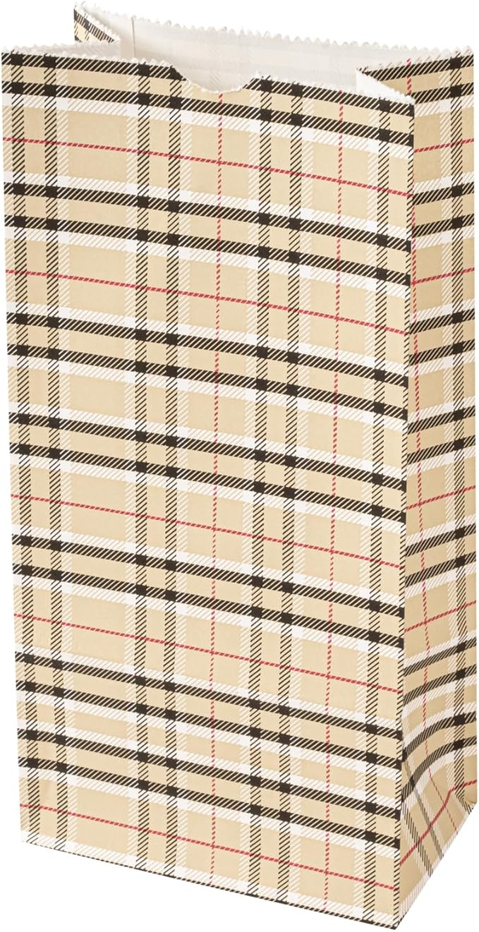 Restaurantware Bag Tek 2 LB Disposable Lunch Bags 100 Sturdy Take Out Bags - Flat Bottom Great For Restaurants Cafes And Bakeries Plaid Paper Popcorn Bags Versatile For Grocery And More