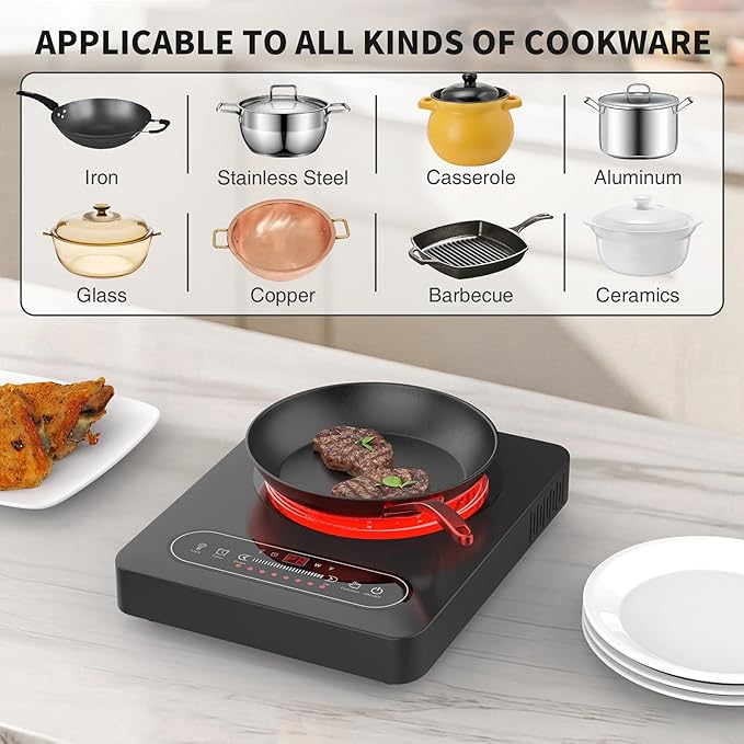 Single Burner Electric Cooktop,110V 1800W Electric Stove Top with LED Touch Control,10 Power Levels, Timer, Safety Lock,Portable cooktop