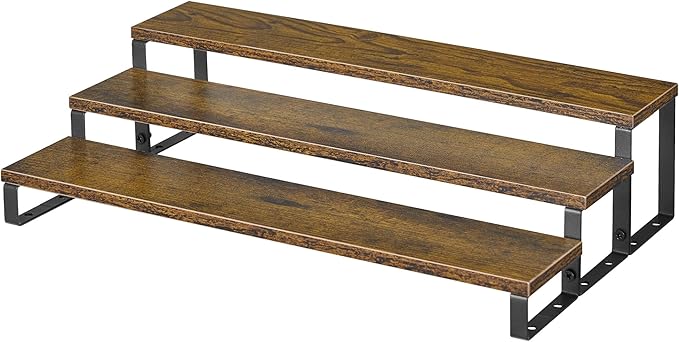 Spice Rack,Wooden Display Riser Stand, 3-Tier Perfume Stand and Cologne Organizer Stand, DIY Spice Rack Organizer, Display Shelf Metal Frame