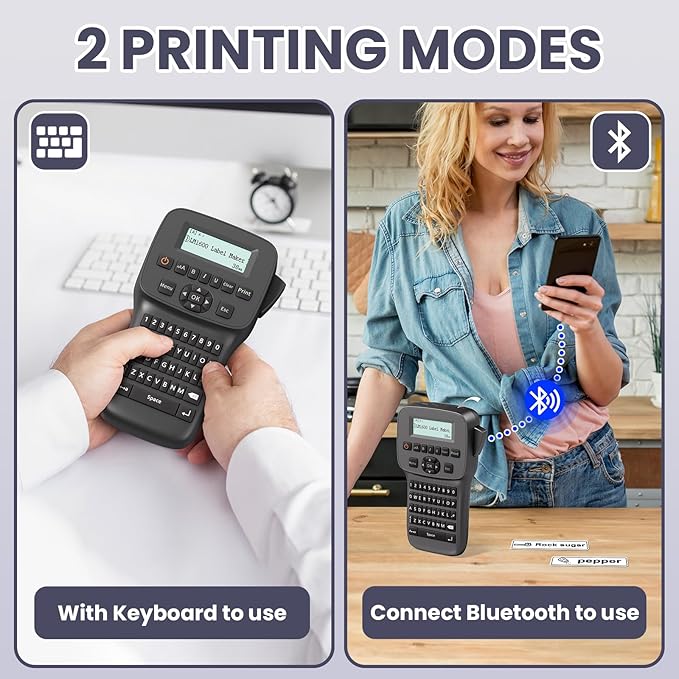 Label Maker Machine with-Tape Waterproof, Rechargeable Label Maker Portable, Keyboard Label Makers with Backlit Screen, Bluetooth Labeler for School Office Industrial Use, LM1600 Black