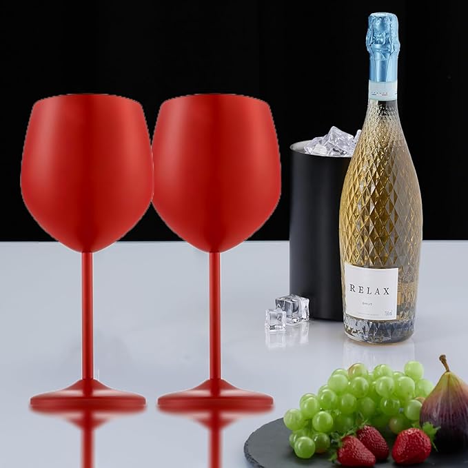 Stainless Steel Wine Glasses Set of 2, 18 oz Unbreakable Red Wine Glass Unique Metal Wine Goblets for Outdoor Capming and Pool Gift for Wine Lovers