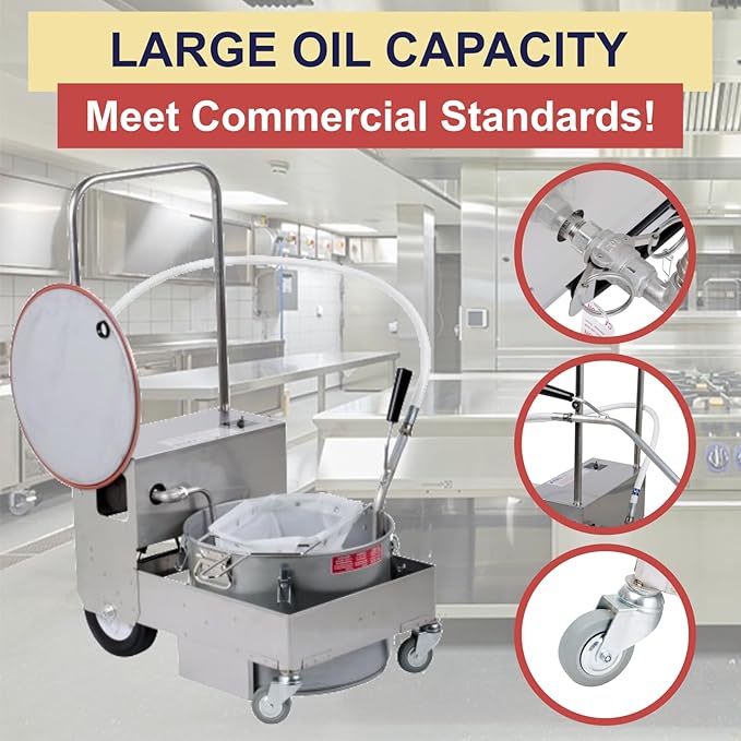 MirOil BD505 Electric Oil Filter Machine & Discard Trolley, Portable Oil Filter Machine for 55lb Fryer Grease, Filtration System for Deep Fryers for Food Trucks, Caterings, Restaurants & Food Services