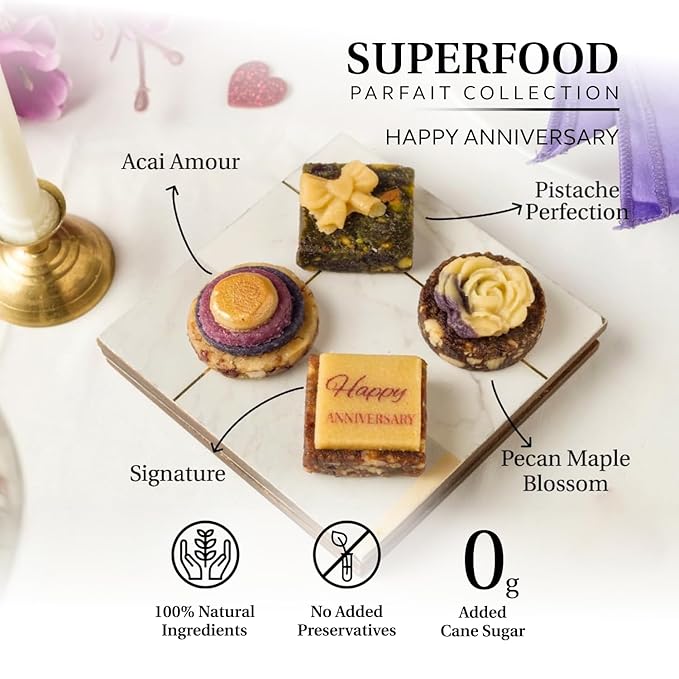 Laumière Gourmet Fruits - Superfood Parfait Collection [Happy Anniversary Edition] - Square (16 Pcs) - Healthy Gift Basket - Dried Fruit Gift Basket - No Added Sugar - Gluten Free
