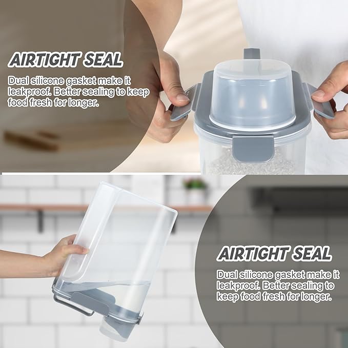 Rice Storage Container 10 Lbs, Airtight Food Dispenser with Large Spout and Cup for Pet Dog Cat Food Storage 7 Lbs
