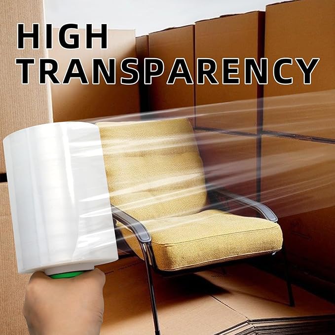 ROSEUP Clear Stretch Wrap Film 5" x 1000ft Roll with Handle, 80 Gauge Thick Cling Plastic Wrap for Moving, Pallet Wrap, Self Adhering Packaging Heavy Duty Shrink Film, 4 Pack