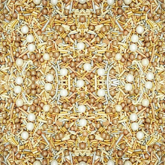 Confect Sprinkle Mix – Gold & White Pearl Sugar Strands for Baking, Cake Decoration & Cupcake Topping – Vegan, Gluten-Free, Nut-Free, Soy-Free, Dairy-Free, Palm Oil-Free – 4.2 Oz