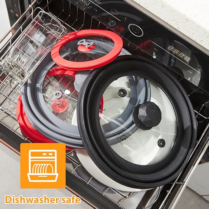 Microwave Splatter Cover Vented Glass Splatter Guard Lid with Collapsible Silicone for Food as Pot Cover 11.8 inch Large Plate for 6 7 8 9 10 11 inch Plate Bowl Black