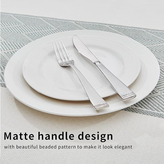 KINGSTONE Silverware Set, 20-Piece Flatware Set for 4, 18/10 Stainless Steel Cutlery Set with Bead Edge, Utensil for Kitchen, Home, Party, Wedding, Mirror Polished, Dishwasher Safe, Featured Gifts