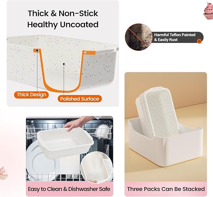 SJ Silicone Bread Loaf Pan with Metal Reinforced Frame, 9.5 x 5 in Non-stick Silicone 1 lb Loaf Pan for Baking, 3 Pack Durable Bread Pan for Oven Dishwasher Safe - Cream