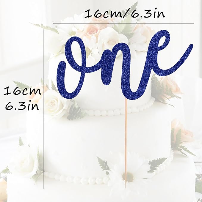 First Birthday Cake Topper - Blue Glitter One Cake Decorating Supplies for Girls and Boys, Perfect for Baby Shower/Gender Revealing Party/Baby Party Photo Booth Props