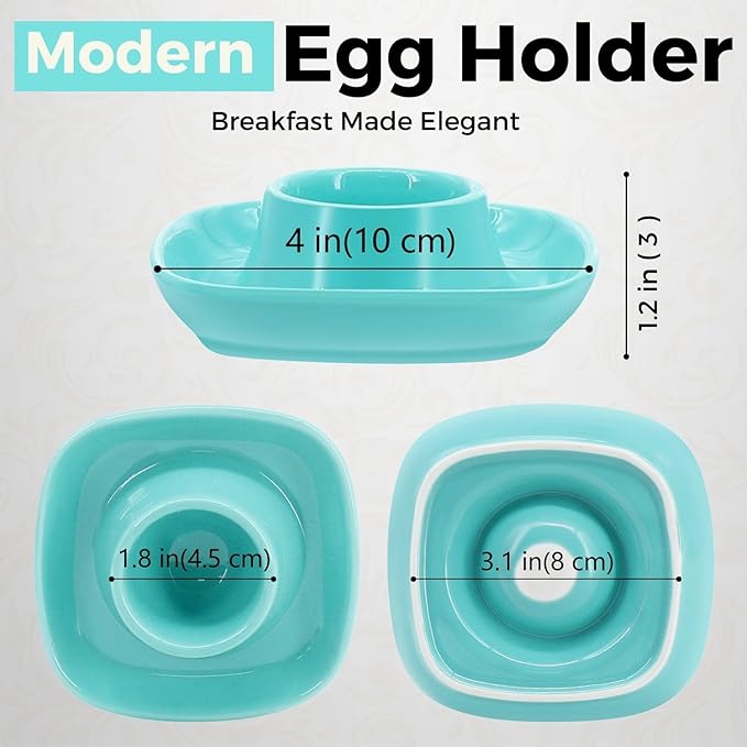 Flexzion Egg Cups for Soft Boiled Eggs - Set of 6 Ceramic Egg Holder - Stackable Egg Coddler Cups with Base for Serving, Breakfast, Brunch - Kitchen Table Decor, Blue