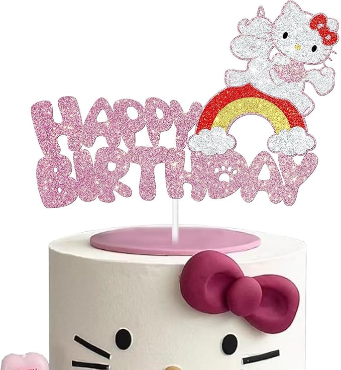 Cute Cat Cake Decorations, Cake Topper, Cartoon Birthday Party Decorations (Pink1)