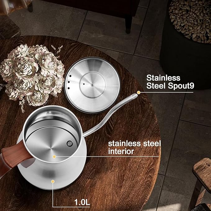 SEEDEEM Gooseneck Electric Kettle, 1L 1200W Touch Screen Pour-Over Kettle with 4 Heating Modes, ±1℉ Temp Control, Keep Warm Function, for Tea & Coffee, Silver