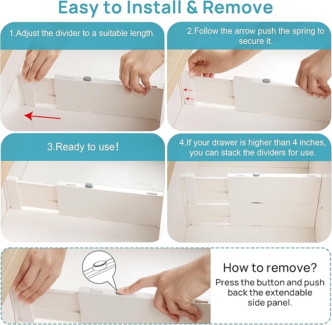 Vtopmart 6 Pack Drawer Dividers for Clothes, 4" High 11.6"-17" Adjustable Expandable Dresser Drawer Organizer, Plastic Drawers Separators for Dresser, Baby Clothes, Underwear, Kitchen & Office Storage