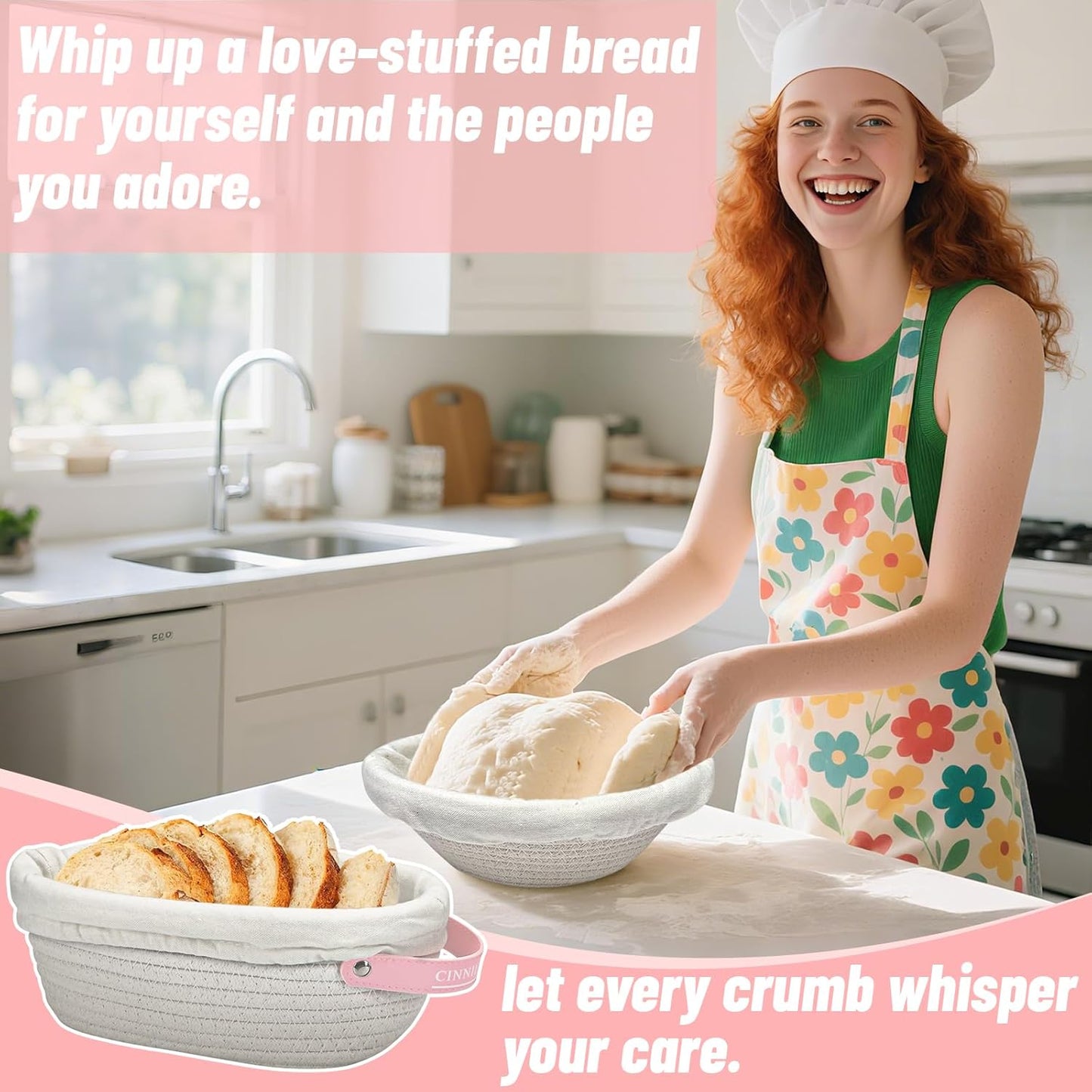 Bread Proofing Basket, 2 Set, Oval & Round Baskets with Cloth Liners & Pink Covers - Artisan Sourdough Baking Supplies, Decorative Baking Tools for Kitchen & Gift for Baker