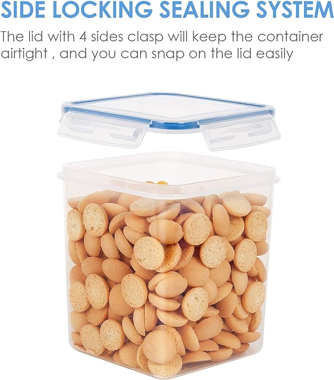 Vtopmart Food Storage Containers 2.5L / 84.5oz, 4 Pieces BPA Free Plastic Airtight Canister for Flour, Sugar, Baking Supplies, with 4 Measuring Cups and 24 Labels, Blue