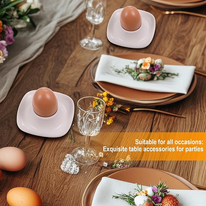 Honeydak 6 Pcs White Ceramic Egg Cups Hard Soft Boiled Egg Holders Stackable Porcelain Dish with Base for Breakfast Brunch Kitchen Serving Table Decor