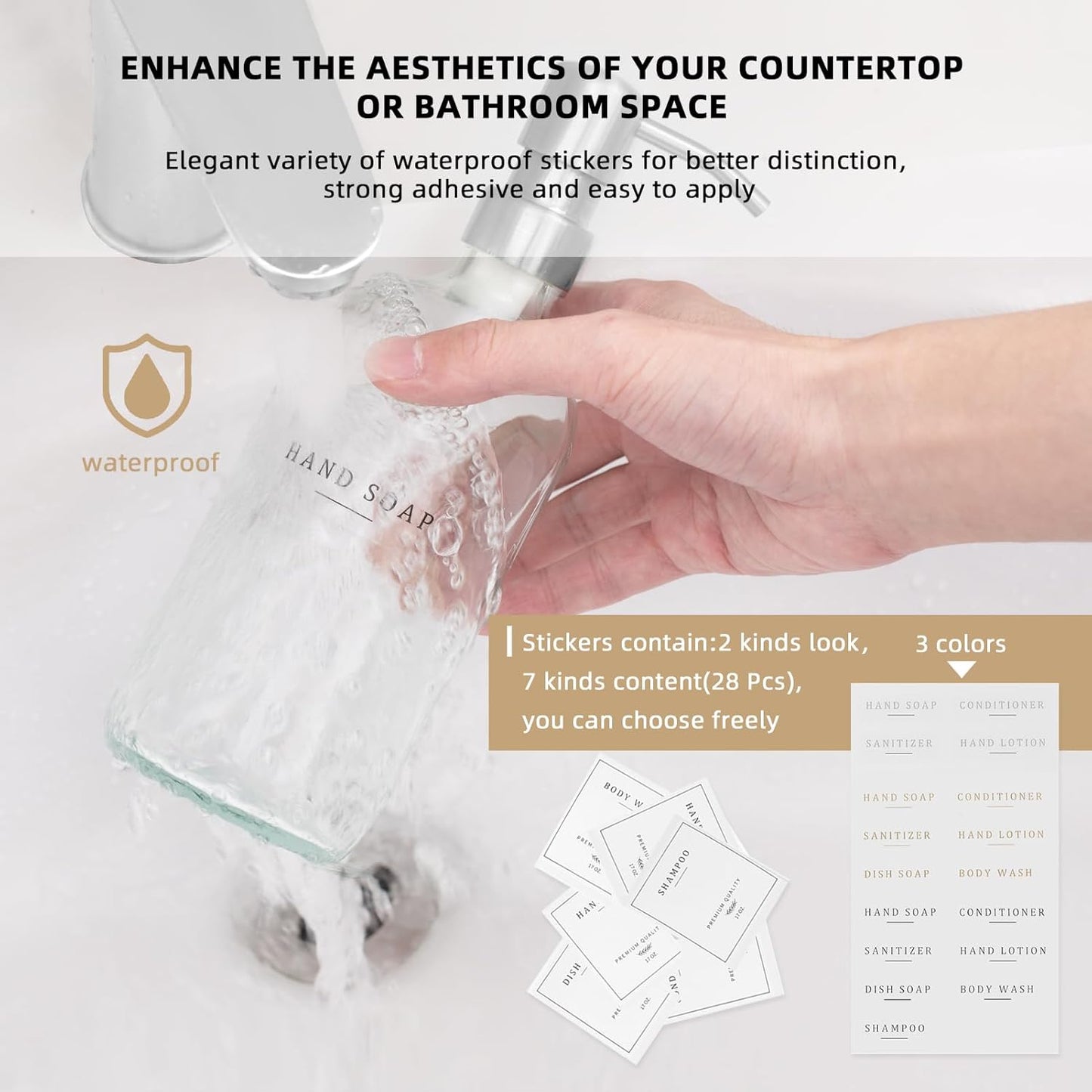 Glass Soap Dispenser - Dish Hand Soap Dispenser Set for Kitchen, Bathroom Soap Lotion Dispenser with 304 Rust Proof Pump, Tray, Clear Bottle/Silver Pump