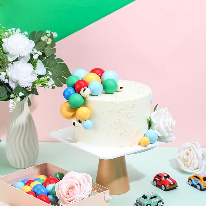 108 Pcs Balls Cake Topper DIY Cupcake Insert Foam Balloons for Cake Baking Wedding Anniversary Birthday Decoration(Green,Blue,Yellow,Red,Cow Color,Multi Sizes)