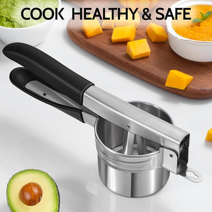 Potato Ricer, Sopito Stainless Steel Potato Masher with 2 Interchangeable Cups for Mashed Potatoes, Heavy Duty Kitchen Gadget for Home Use