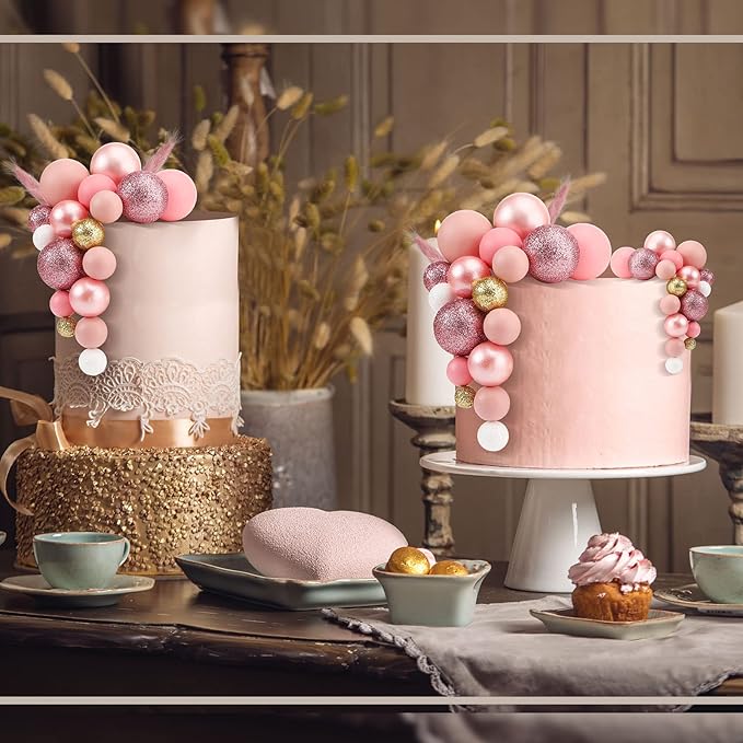108 Pcs Balls Cake Topper DIY Cupcake Insert Foam Balloons for Cake Baking Wedding Anniversary Birthday Decoration(Assorted Pink, White, Gold,Multi Sizes)