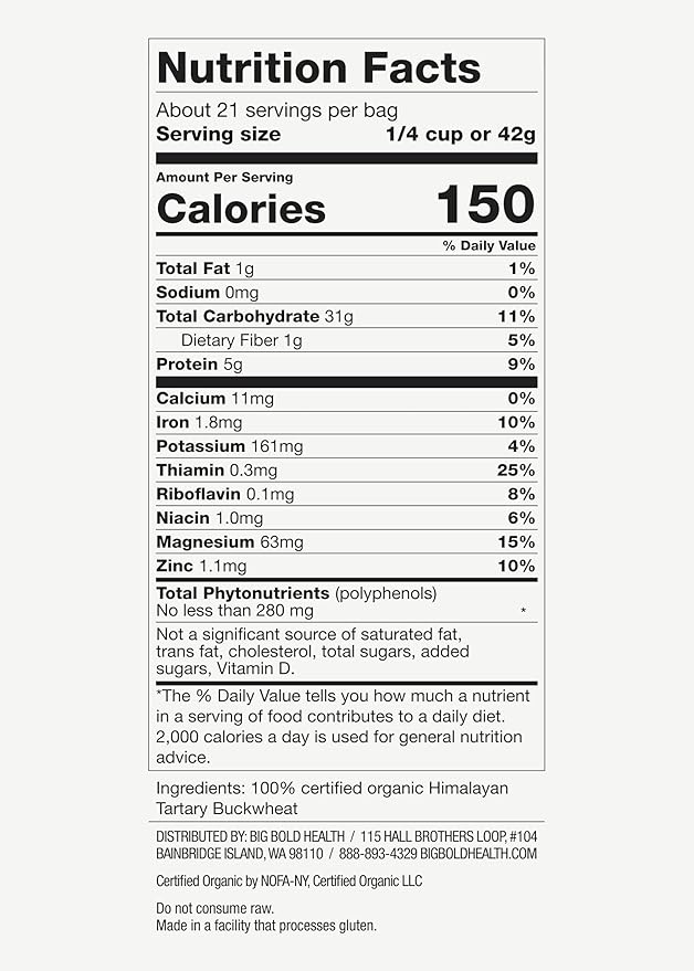 Big Bold Health Himalayan Tartary Buckwheat (HTB) Super Nutrition, Gluten-Free Flour Alternative for Baking. Certified Organic, Non-GMO, and Kosher