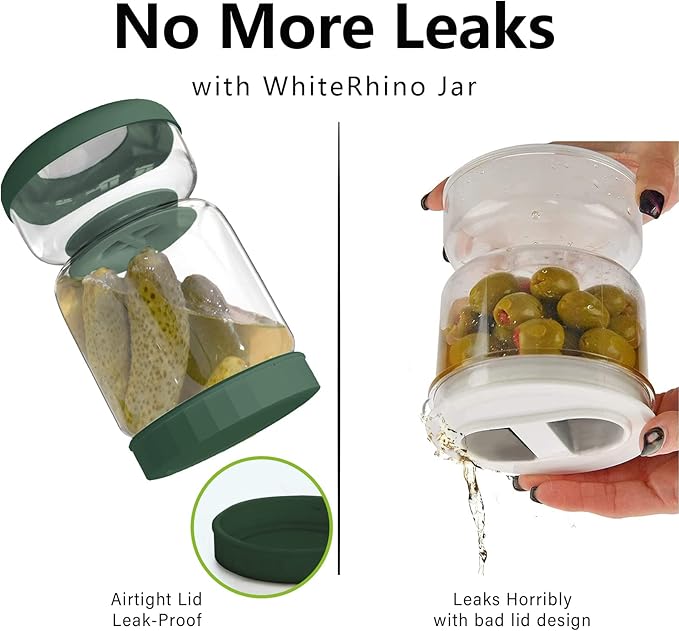 WhiteRhino Glass Pickle Jar,34oz Olive Hourglass Jar with Strainer,Airtight Glass Jar Pickle Juice Separator Flip Pickle Jar for Gherkin Jalapeno
