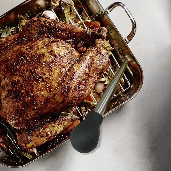 KAYCROWN Stainless Steel Turkey Baster Commercial Grade Quality Rubber Bulb Including 2 Marinade Injector Needles and Brush for Easy Clean Up