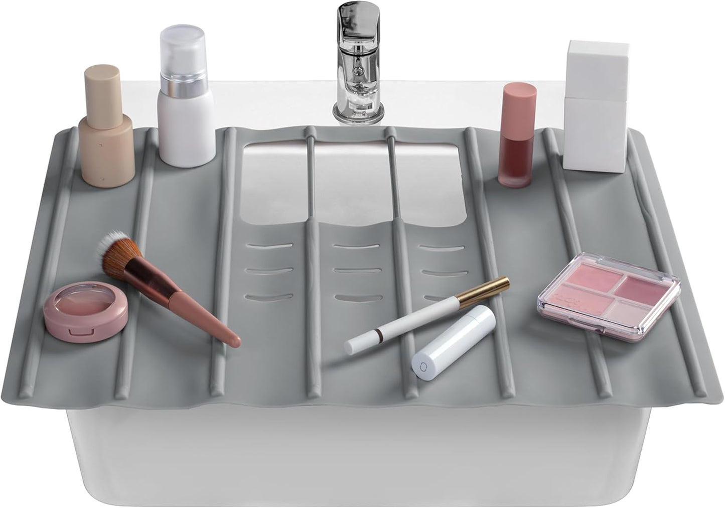 Maplefield Travel Size Bathroom Sink Cover for Counter Space - Foldable Silicone Sink Mat for Beauty Routine, Ideal for Small Bathroom, RVs, Camper Vans (Gray Small, 19.5 x 15.5 x 1.6 Inches)