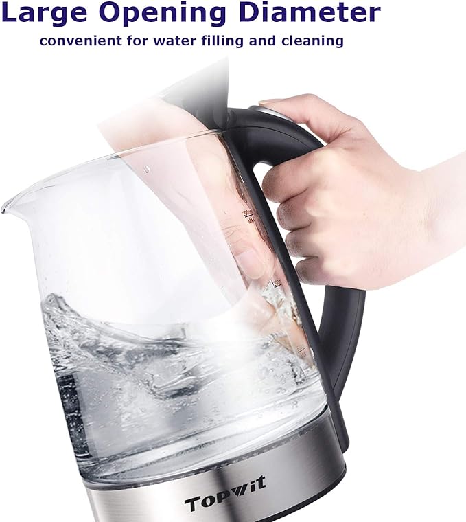 TOPWIT Electric Kettle Glass Hot Water Kettle, 2.0L Water Warmer, BPA-Free Stainless Steel Lid & Bottom, Tea Kettle with Fast Heating, Auto Shut-Off & Boil Dry Protection