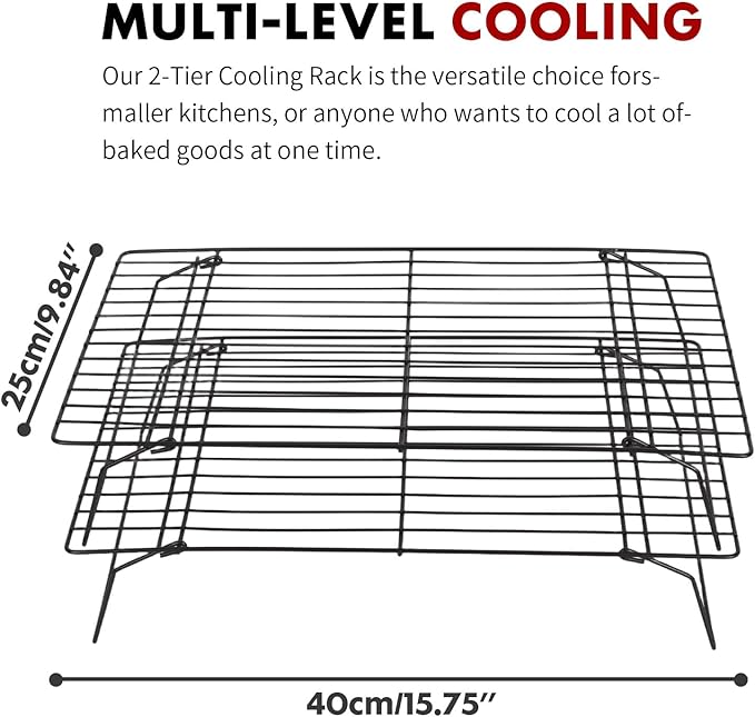 ShellKingdom Cooling Racks, Stainless Steel Non-Stick Baking Racks And Oven Safe Wire Cool Racks for Cookies, Cakes and Baking, 2-Tier, Foldable