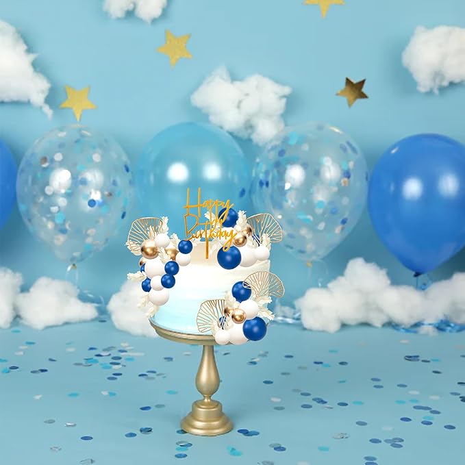 Gyufise 57Pcs Balls Cake Topper Boho Grass Cake topper Pearl Balls Acrylic Happy Birthday Cake Decorations for Wedding Baby Shower Birthday Boho Themed Party Supplies Royal Blue