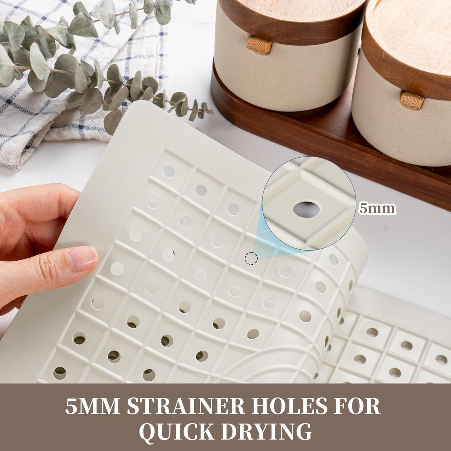 WILLKOMMEN 2 Pack Kitchen Sink Mat, 12'' x 10"" Dish Drying Mat for kitchen Counter, Durable Rubber Dish Draining Mat, Grid Sink Mat,Square Black & Cream White