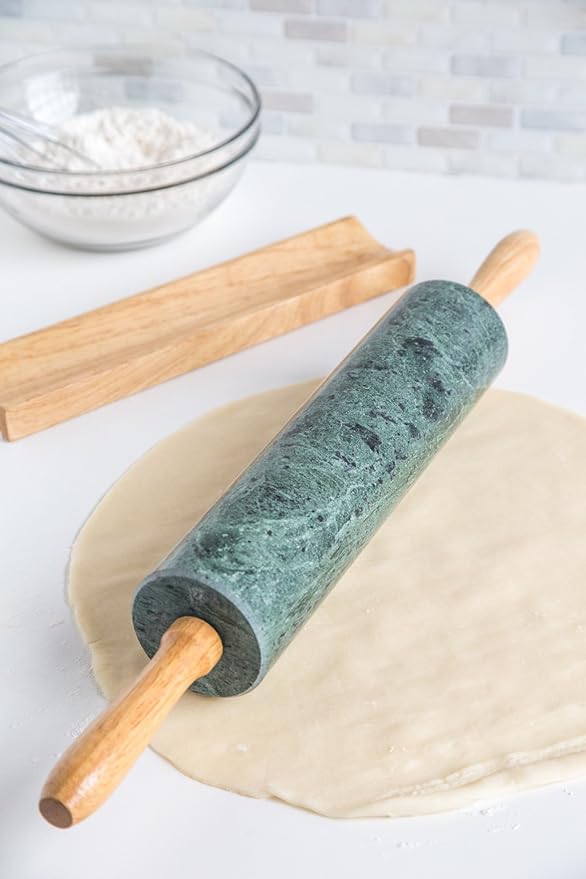 Fox Run Marble Rolling Pin and Base, Green 2.5 x 18 x 3 inches