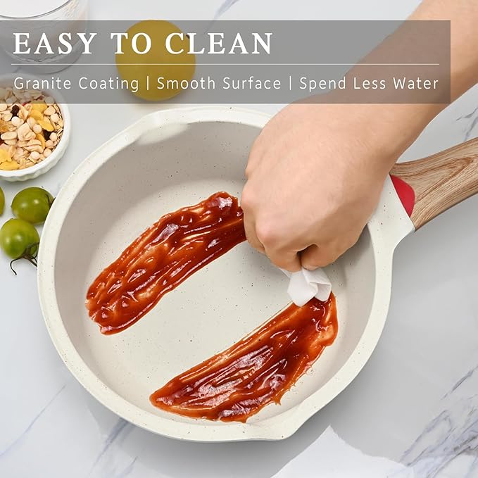 VINCHEF Nonstick Saucepan with Lid, 2QT Sauce Pan with Stay Cool Handle, Non Stick Small Cooking Pots Induction pot, Dishwasher Safe, Compatible for All Stove Top, PFAS and PFOA Free White