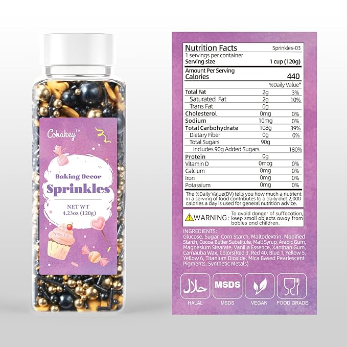 Royal Crown Black and Gold Sprinkles for Cake Decorating 4.23ounce - Sugar Mix Contains Jimmies & Pearl Sprinkles for Cupcake Toppers, Ice Cream, Candy, Cookie Decorations - Holiday Party Supplies
