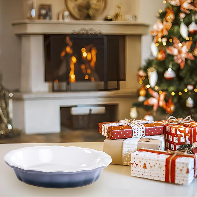 Lareina Ceramic 9 Inch Deep Dish Pie Pans, Set of 2, Grey, Non-Stick, Oven & Dishwasher Safe, Ideal for Baking Pies, Quiches, Cakes