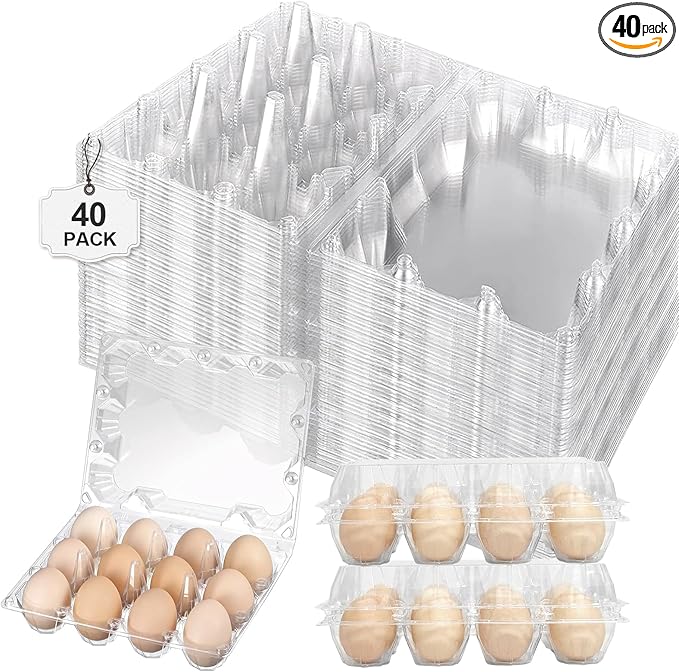 40 Pack Jumbo Egg Cartons 12 Count - Duck Plastic Egg Cartons Cheap Bulk Large 1 Dozen -,Clear Empty Chicken Egg Carton for Fresh Duck Eggs